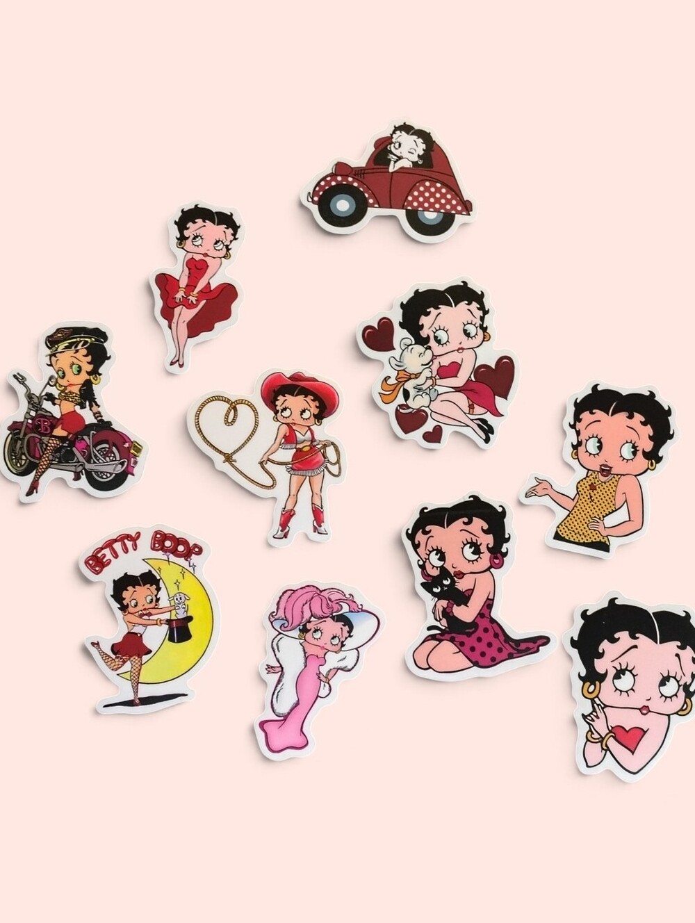 Betty Boop Sticker Set - Pink, Red & Yellow Character Decals